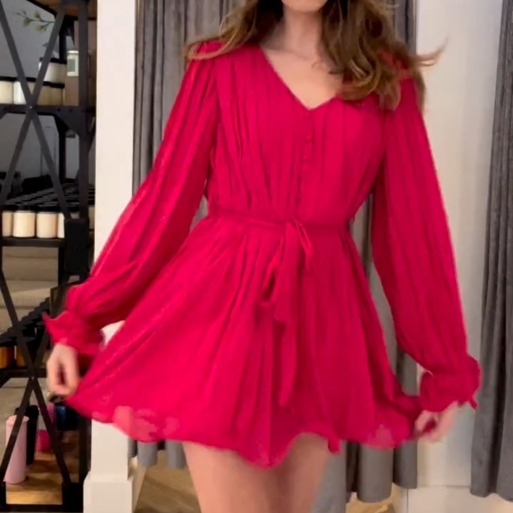 Peach Love California Vibrant Pink Long Sleeve Dress